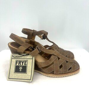 NWT Frye Maye Vintage Ankle Leather Closed Toe Brown Sandal Wedges Women's 10 M